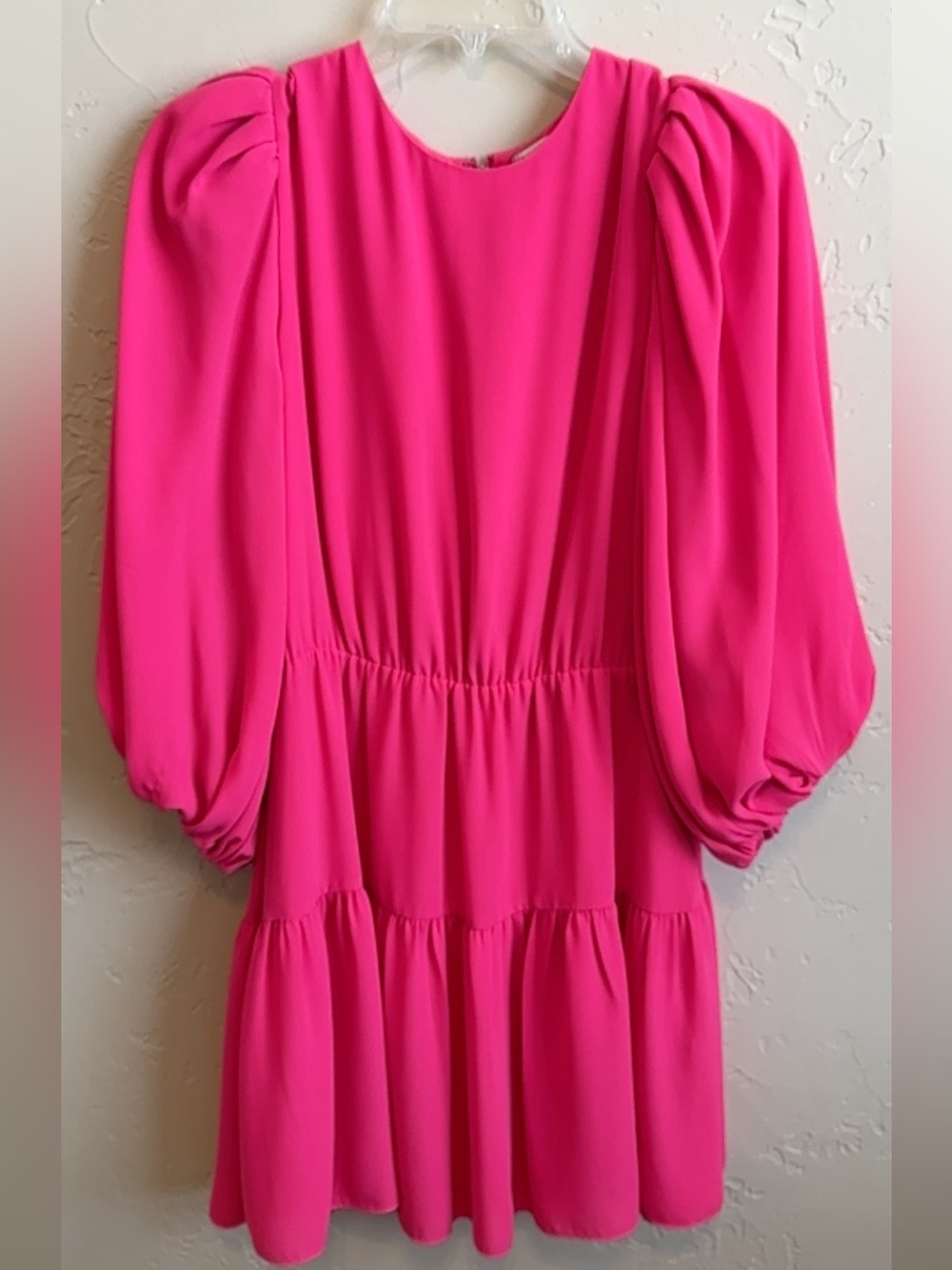 Alice + Olivia Vibrant Hot Pink Puff-Sleeve Dress